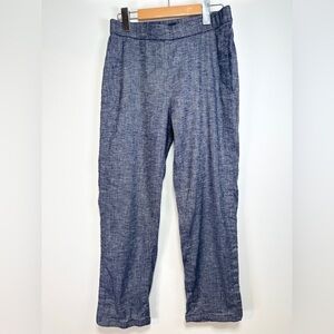 Theory Linen Blend Pants Size 4 Elastic Waist Cropped Blue Lightweight Summer